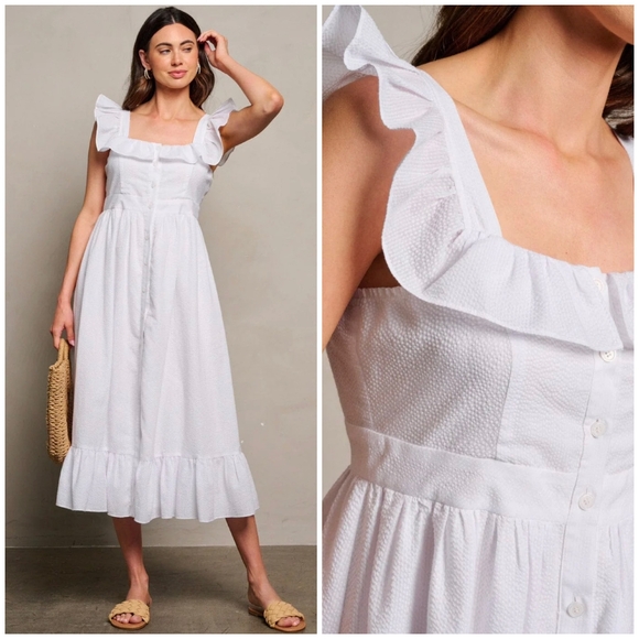 Chic White Midi Dress with Flattering Fit - Picture 6 of 6